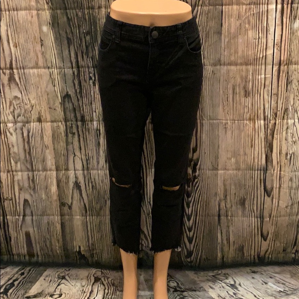 ❤️✨2XHP✨NWT FREE PEOPLE BLACK DESTROYED CROP JEAN - Picture 3 of 10